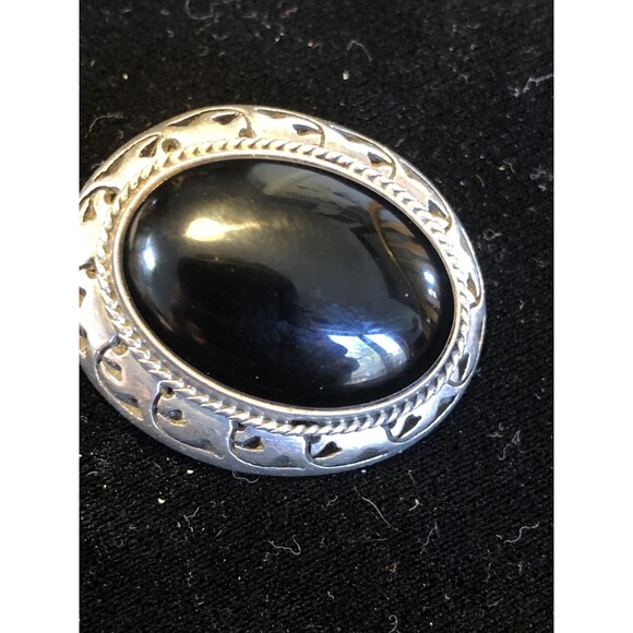 Mexico Sterling Silver 925 Large Oval Black Onyx Brooch or Pendant Gorgeous - Picture 1 of 7